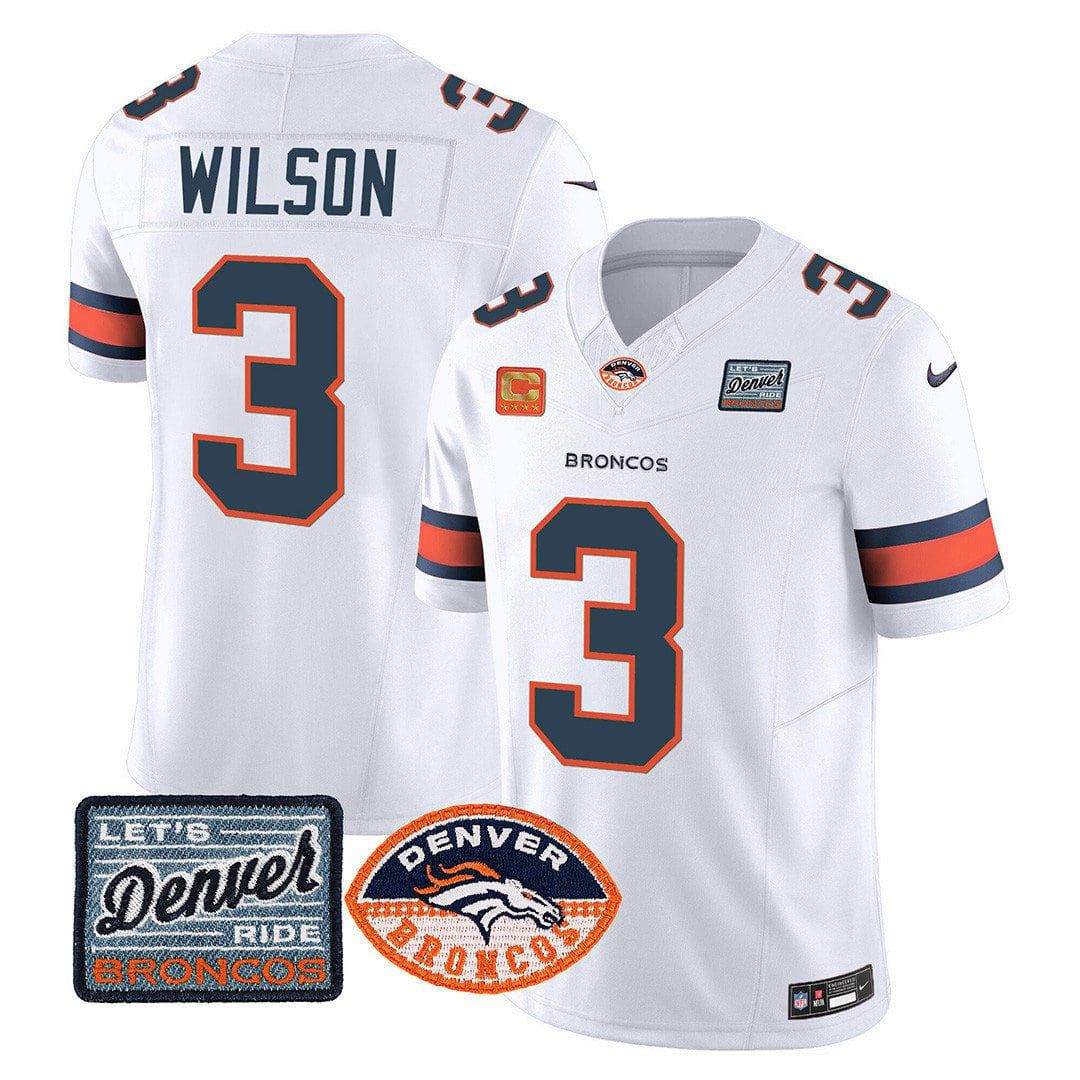 Men Denver Broncos 3 Wilson White 2024 Nike Logo Patch Limited NFL Jersey
